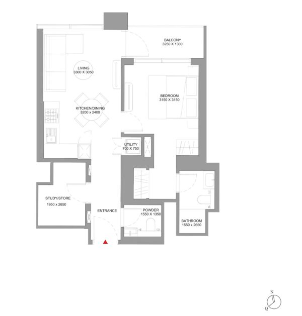 1.5 BHK Floor Plan