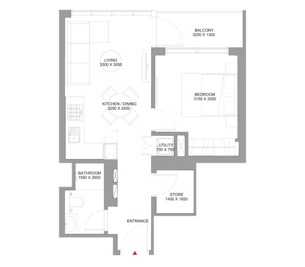1 BHK Floor Plan